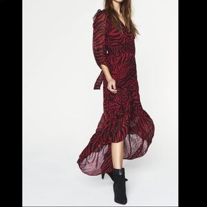 BA&SH Selena ruffled zebra-print midi wrap dress